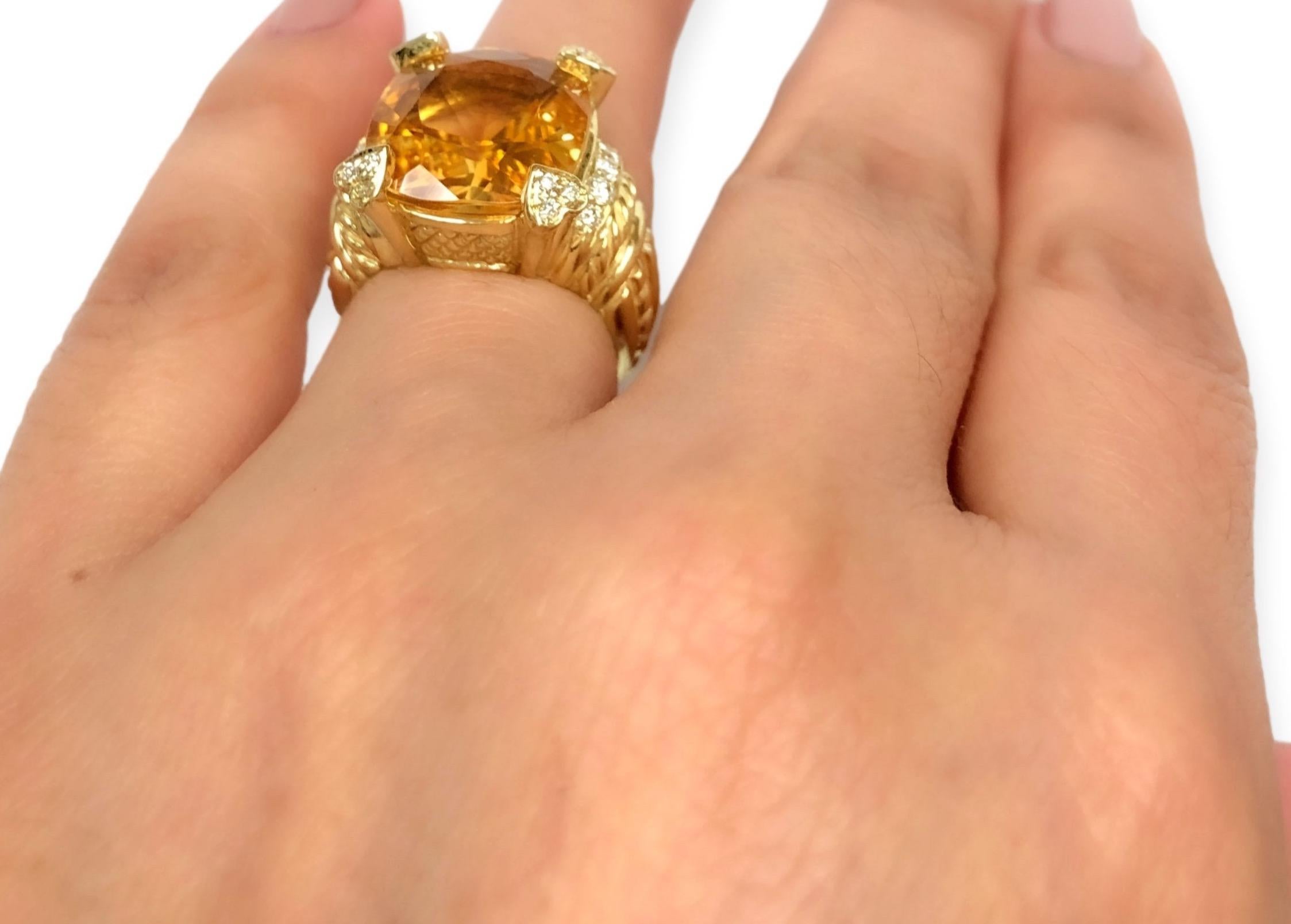 Vintage 18K Yellow Gold Citrine and Diamond Cocktail Ring 4