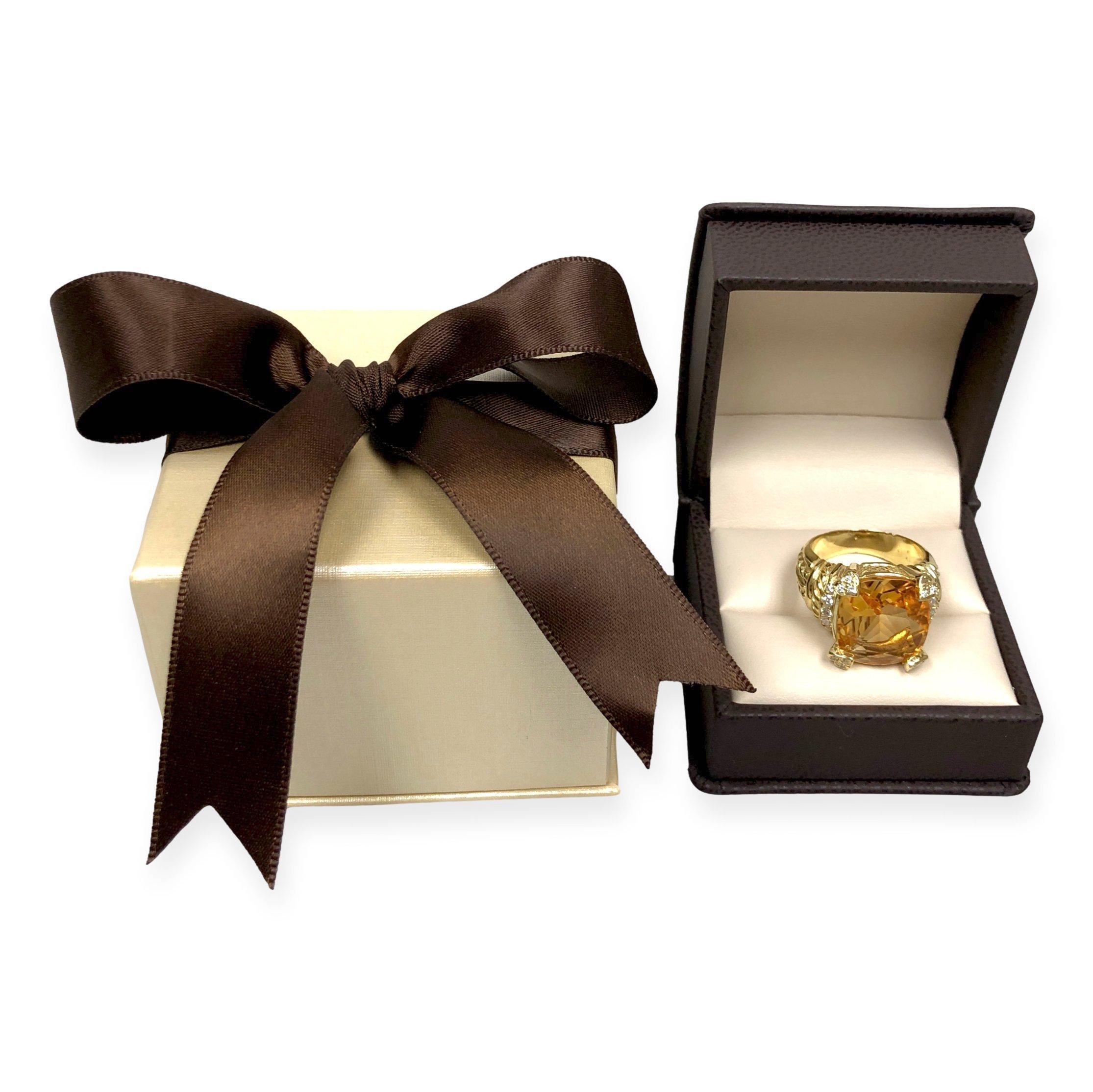 Vintage 18K Yellow Gold Citrine and Diamond Cocktail Ring For Sale 5