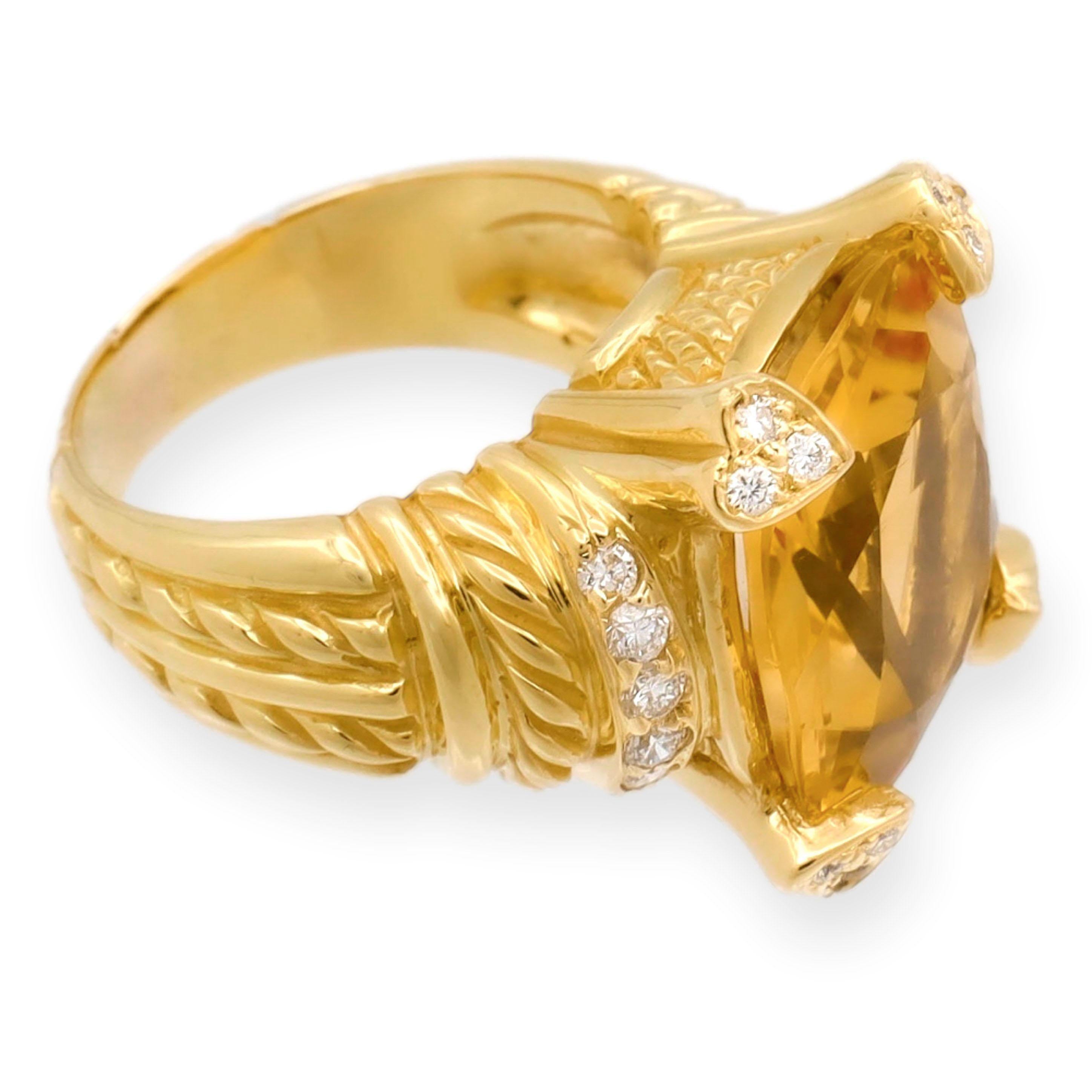 Retro Vintage 18K Yellow Gold Citrine and Diamond Cocktail Ring For Sale