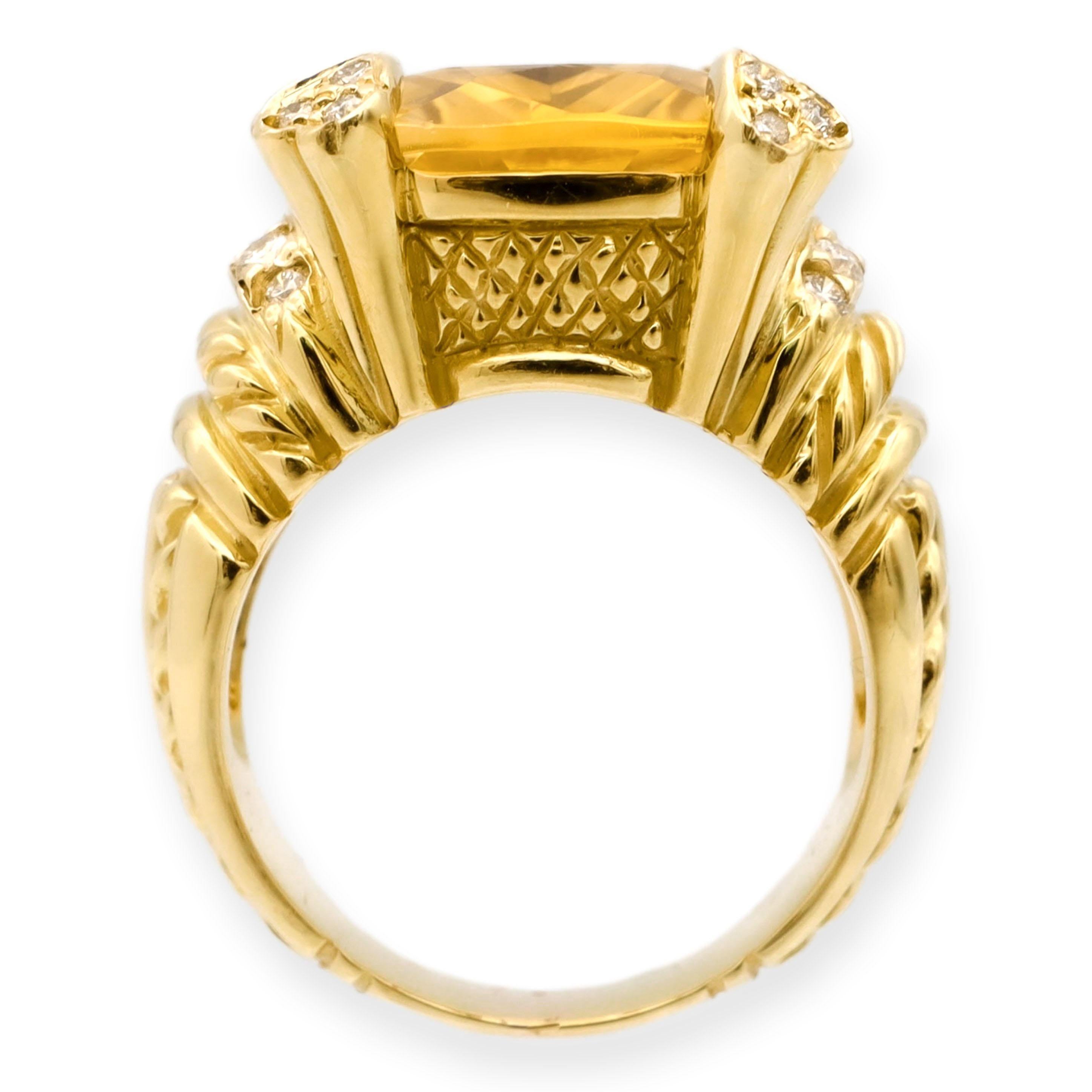 Women's Vintage 18K Yellow Gold Citrine and Diamond Cocktail Ring