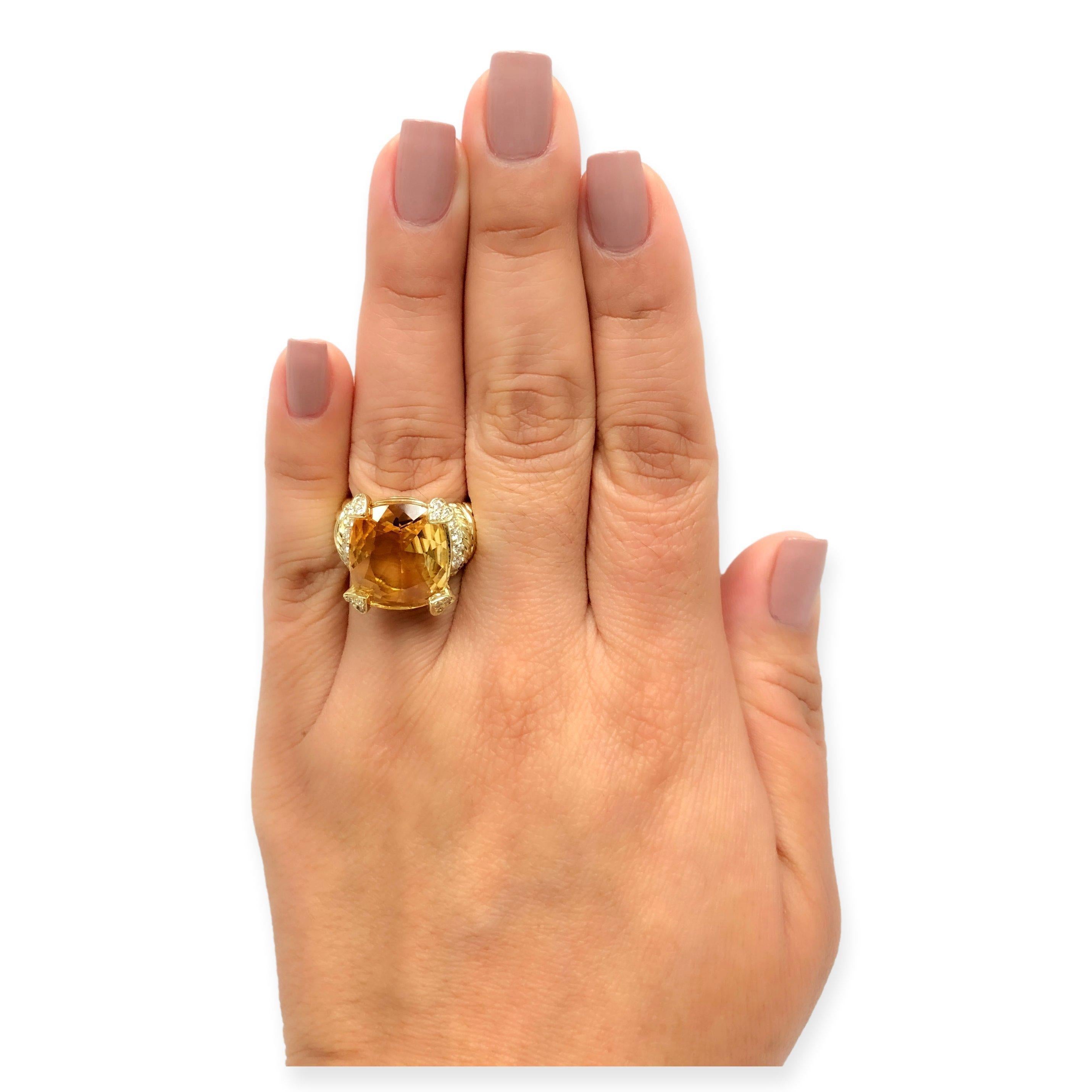 Vintage 18K Yellow Gold Citrine and Diamond Cocktail Ring For Sale 2