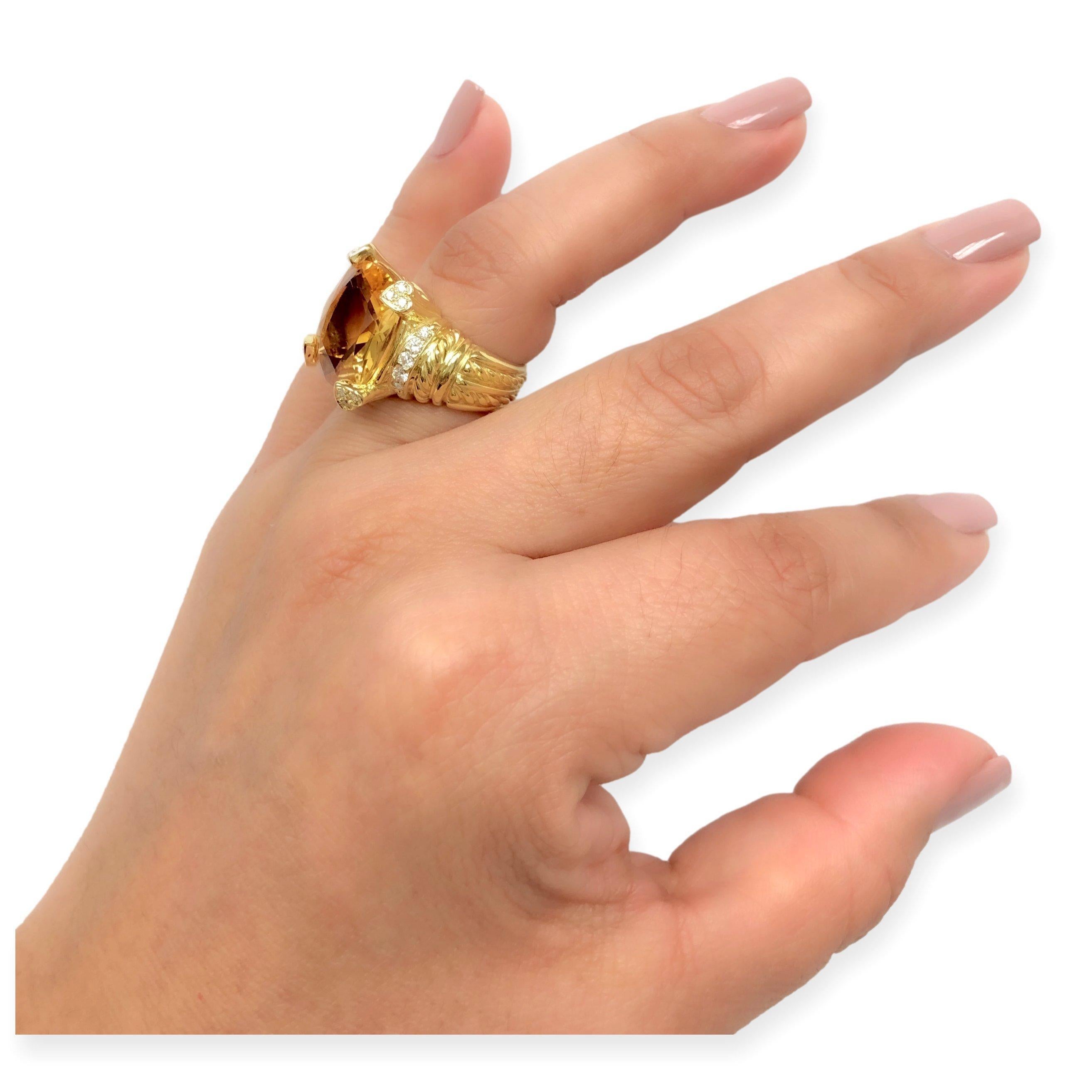 Vintage 18K Yellow Gold Citrine and Diamond Cocktail Ring 3
