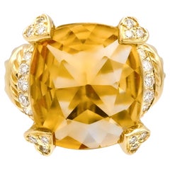 Vintage 18K Yellow Gold Citrine and Diamond Cocktail Ring