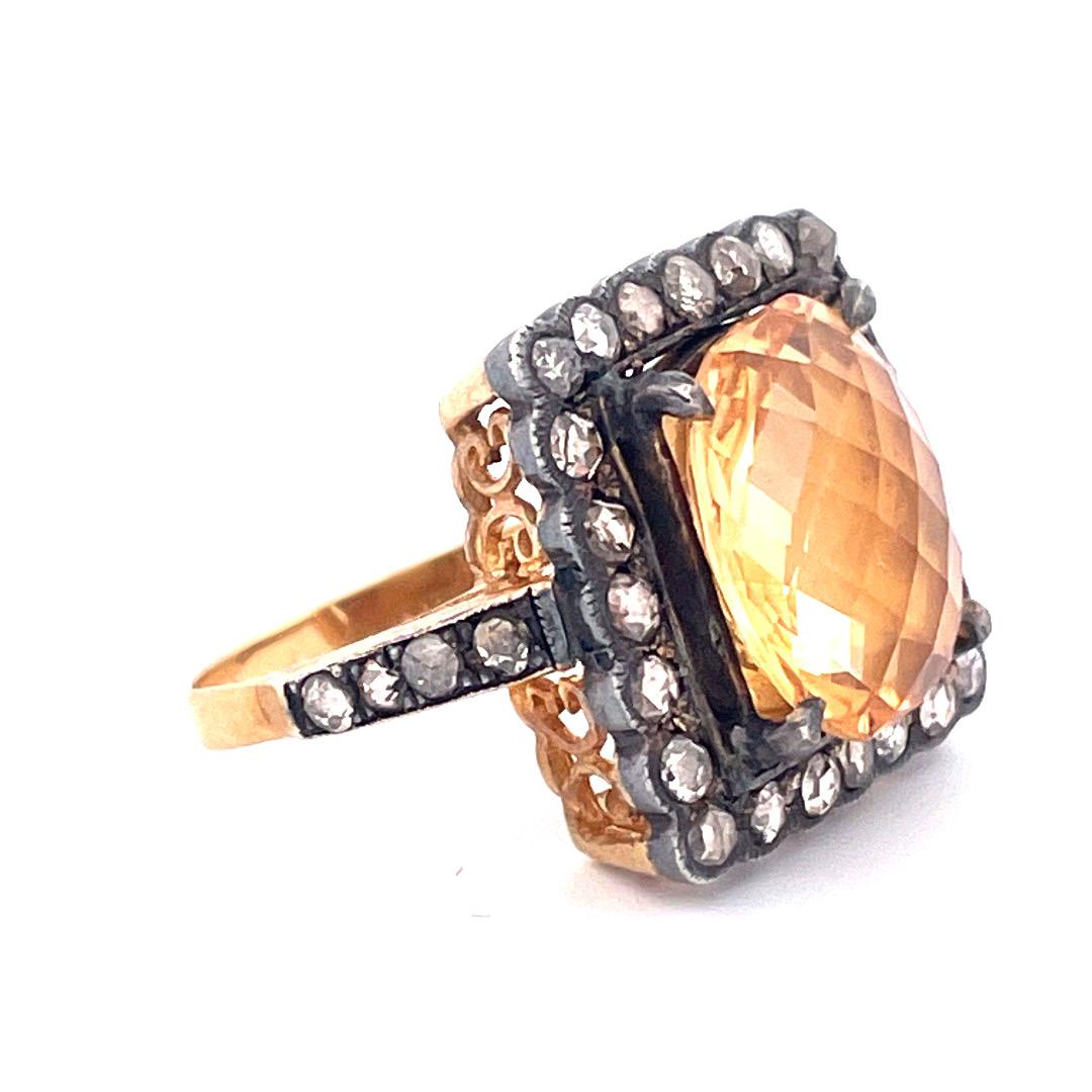 Art Déco Anello vintage in oro giallo 18 carati con citrino e diamanti in vendita