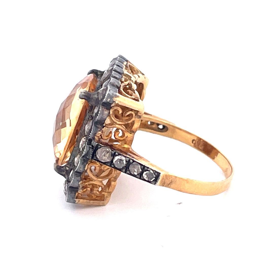 Anello vintage in oro giallo 18 carati con citrino e diamanti In condizioni ottime in vendita a New York, NY