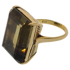 Large Natural Citrine Custom Made Vintage Ring in 18k Yellow Gold