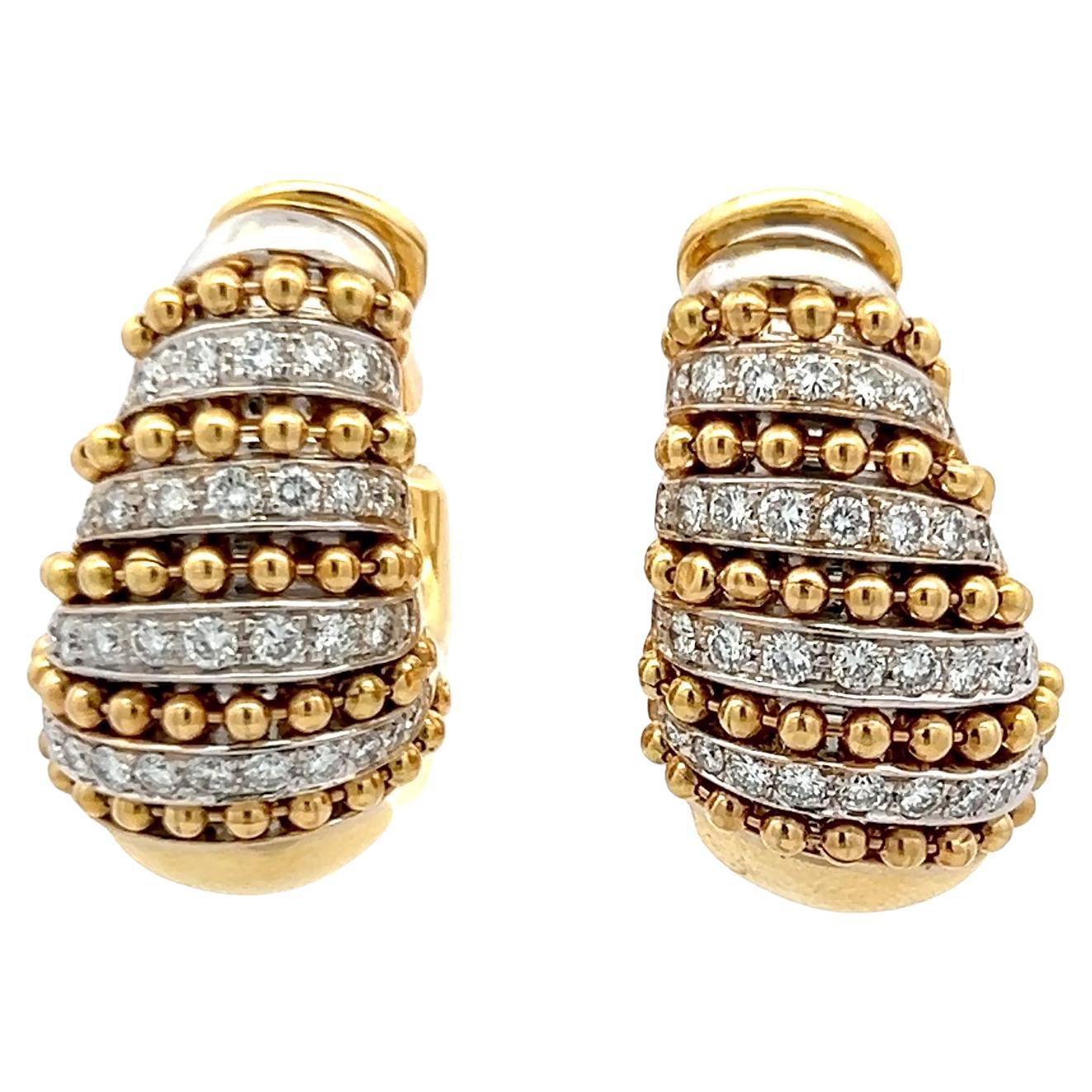 Orecchini a clip in oro giallo 18 carati vintage con diamanti rotondi F-VS da 1,6 carati