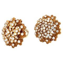 Orecchini a clip vintage in oro giallo 18 carati con diamanti rotondi H VS da 4,25 carati
