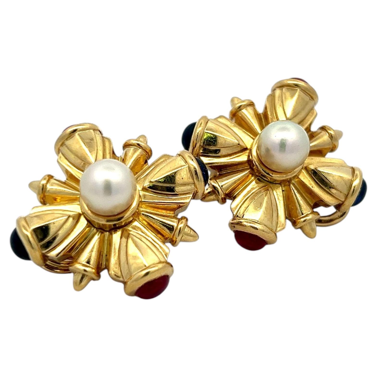 Vintage 18K Yellow Gold Clip On Earrings with 8.00mm Pearls 36.5 Grams