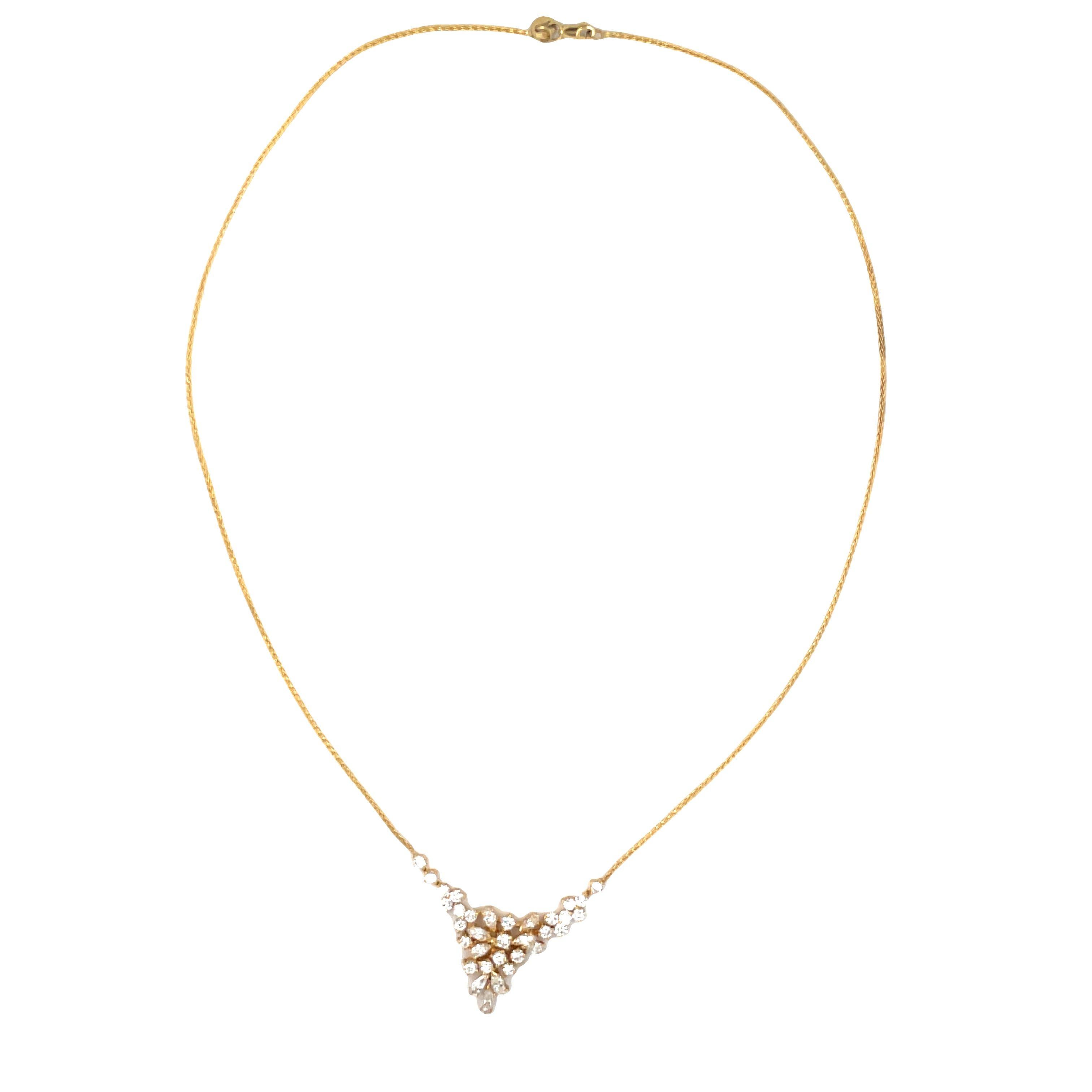 Pear Cut Vintage 18k Yellow Gold Cluster Diamond Cascade Pendant Necklace For Sale