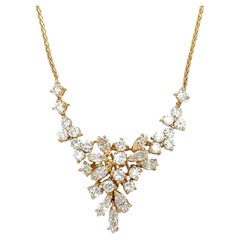 Retro 18k Yellow Gold Cluster Diamond Cascade Pendant Necklace