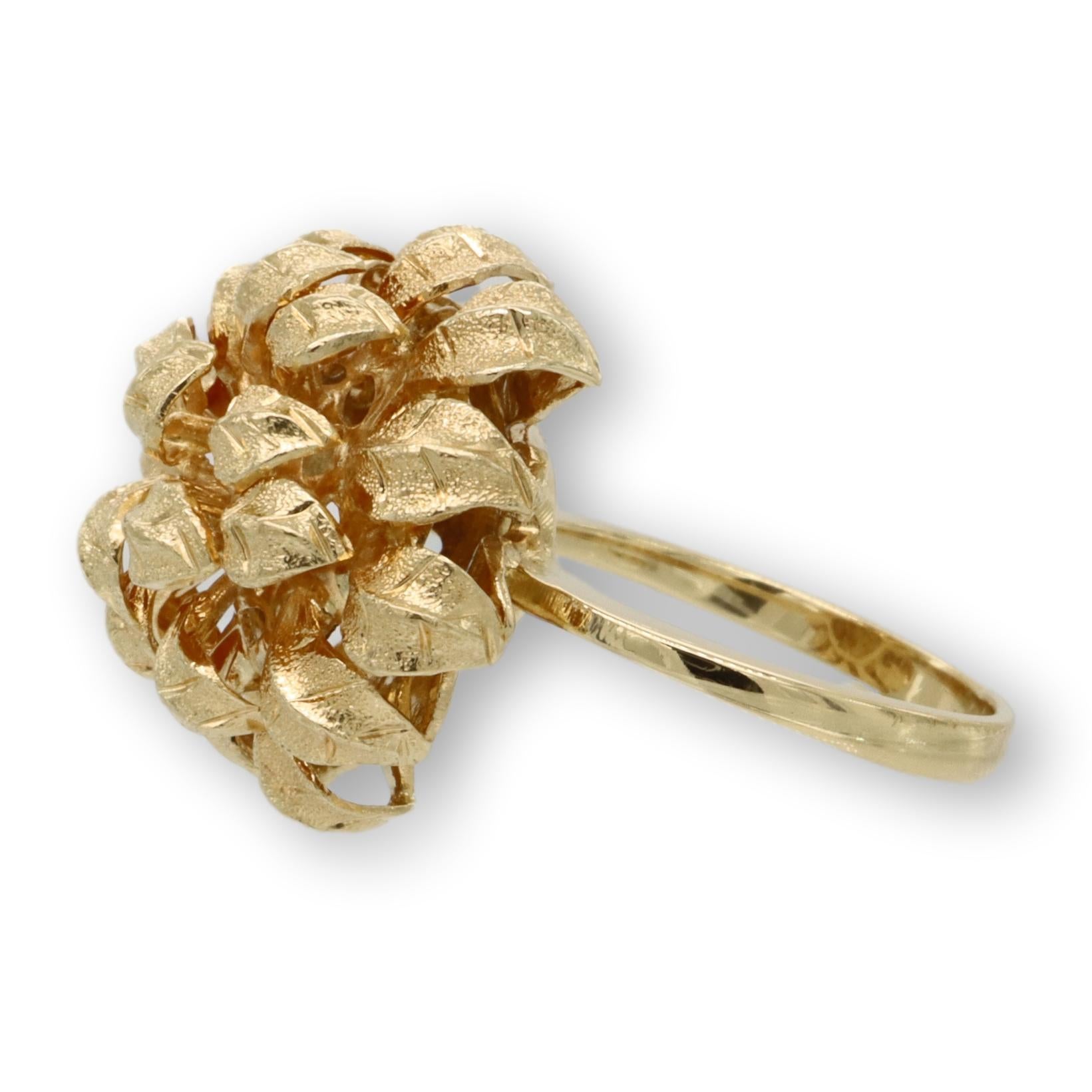 Cocktailring, 18 Karat Gelbgold, Cluster-Blätter, Blumenstrauß Damen