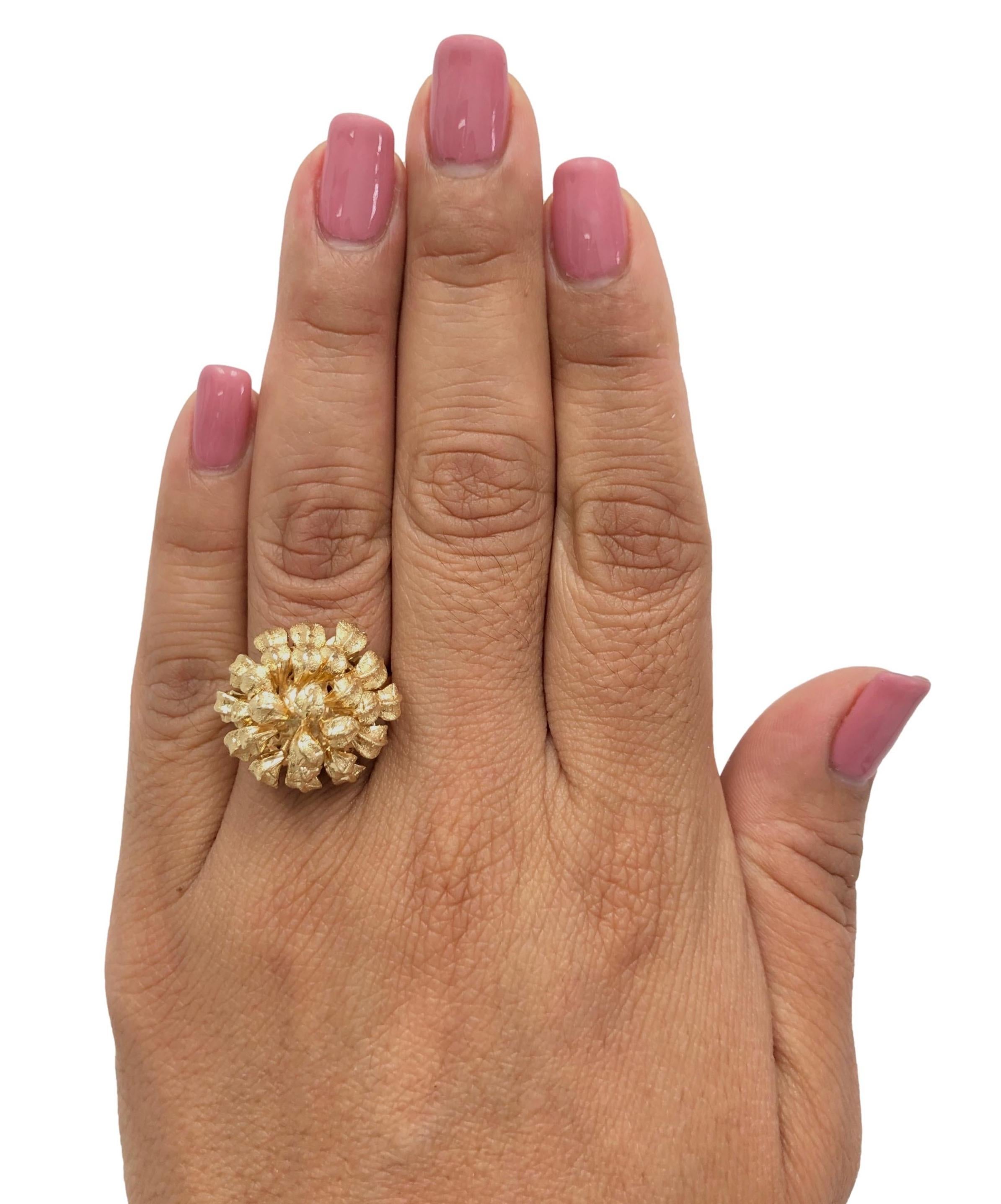 Cocktailring, 18 Karat Gelbgold, Cluster-Blätter, Blumenstrauß 2