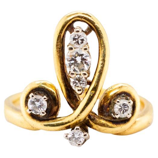 Vintage 18K Yellow Gold Cocktail Diamond Ring For Sale