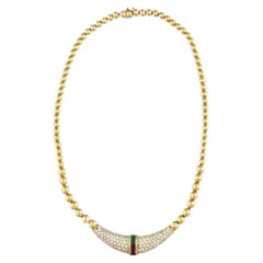 Collana vintage a girocollo in oro giallo 18 carati con diamanti da 5,05 carati, classificazione G-VS1