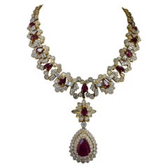 Vintage 18K Yellow Gold Convertible Ruby & Diamond Necklace