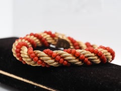 Vintage 18K Yellow Gold Coral Bead Braided Bracelet