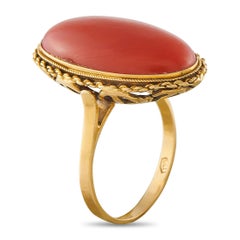 Vintage 18K Yellow Gold Coral Cocktail Ring MF03-070126