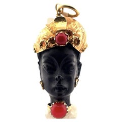Vintage 18K Yellow Gold CORLETTO Pendant with Black Amoor and Red Coral