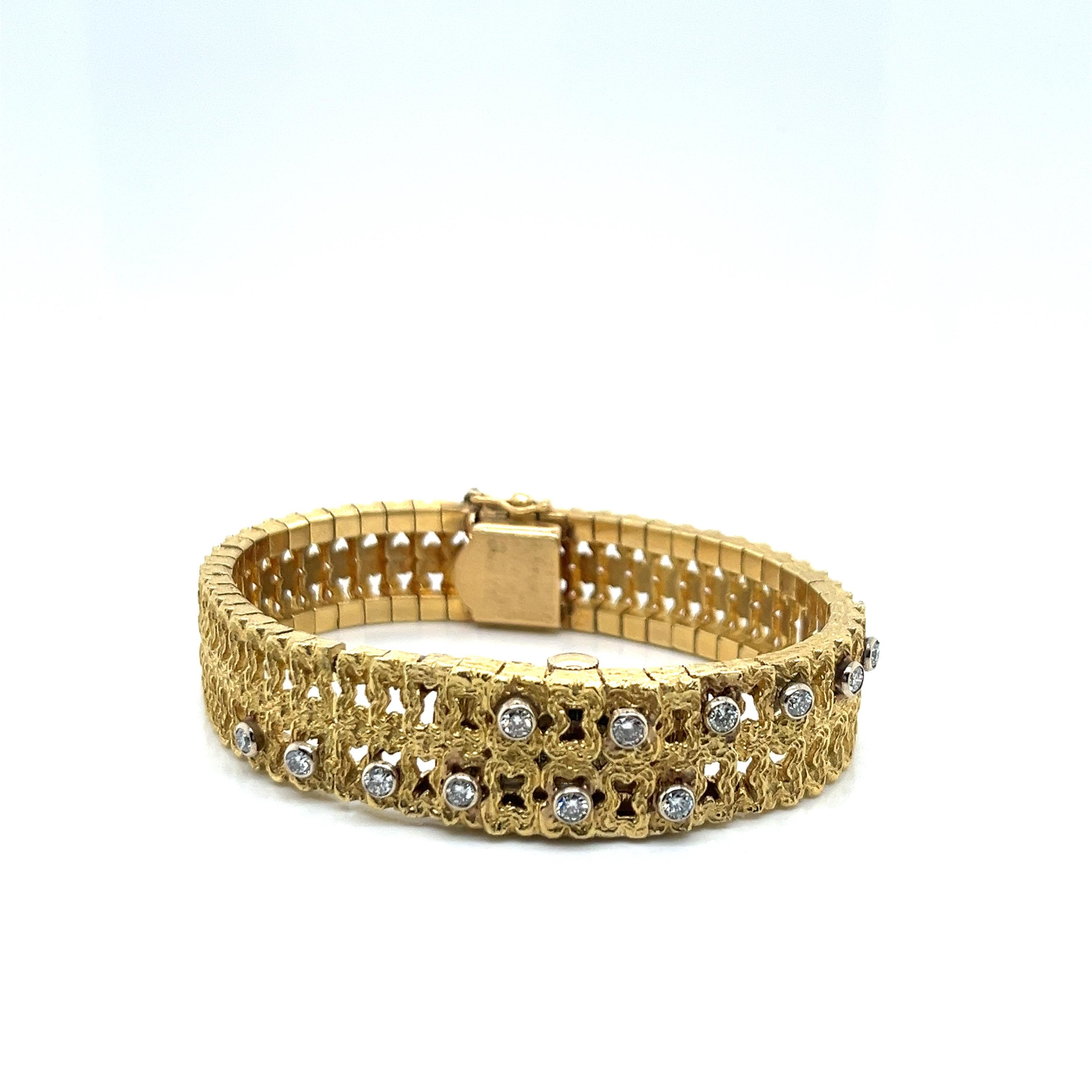 Round Cut Vintage 18k Yellow Gold Covered Bracelet Watch with Diamonds For Sale