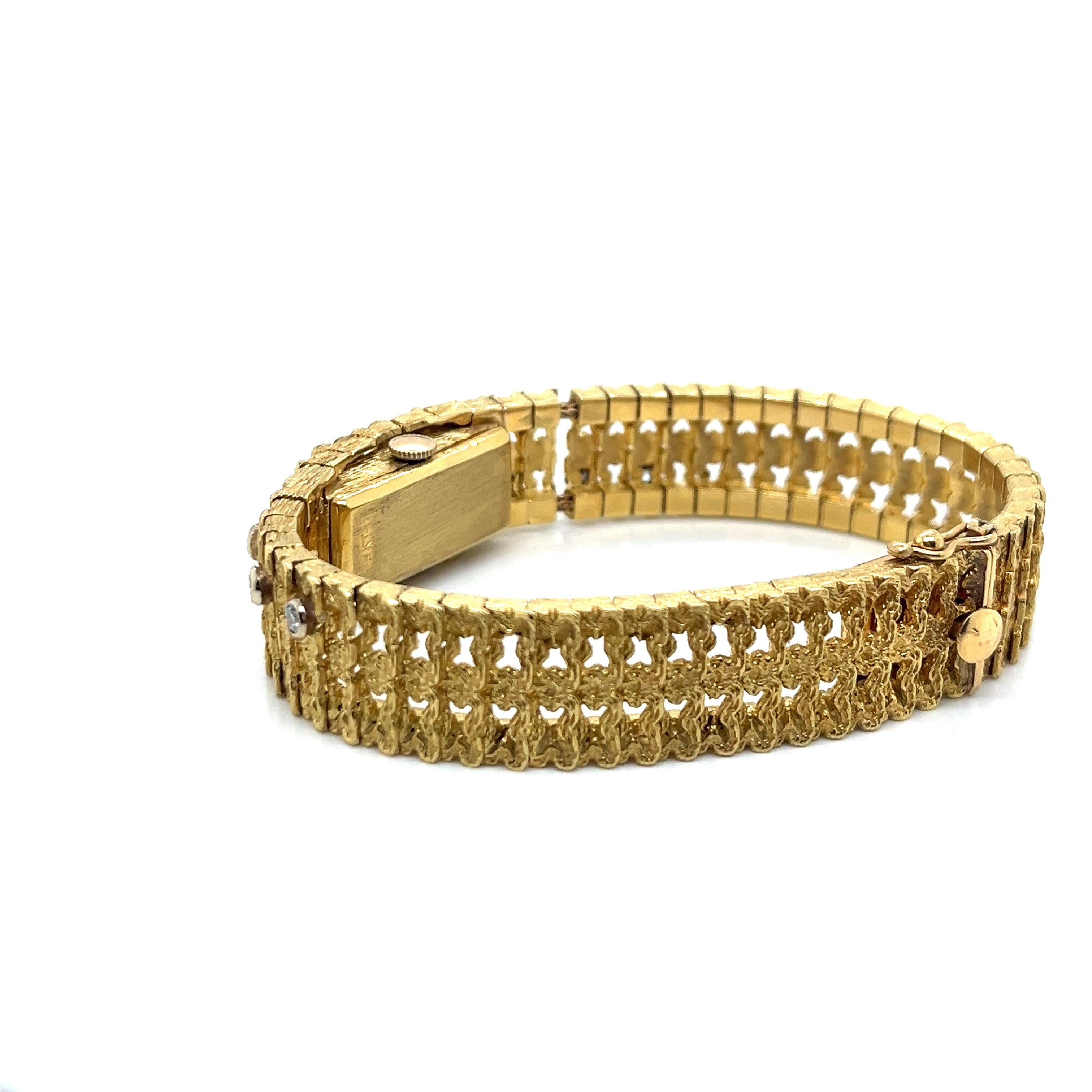 Vintage 18k Yellow Gold Covered Bracelet Watch with Diamonds For Sale 2