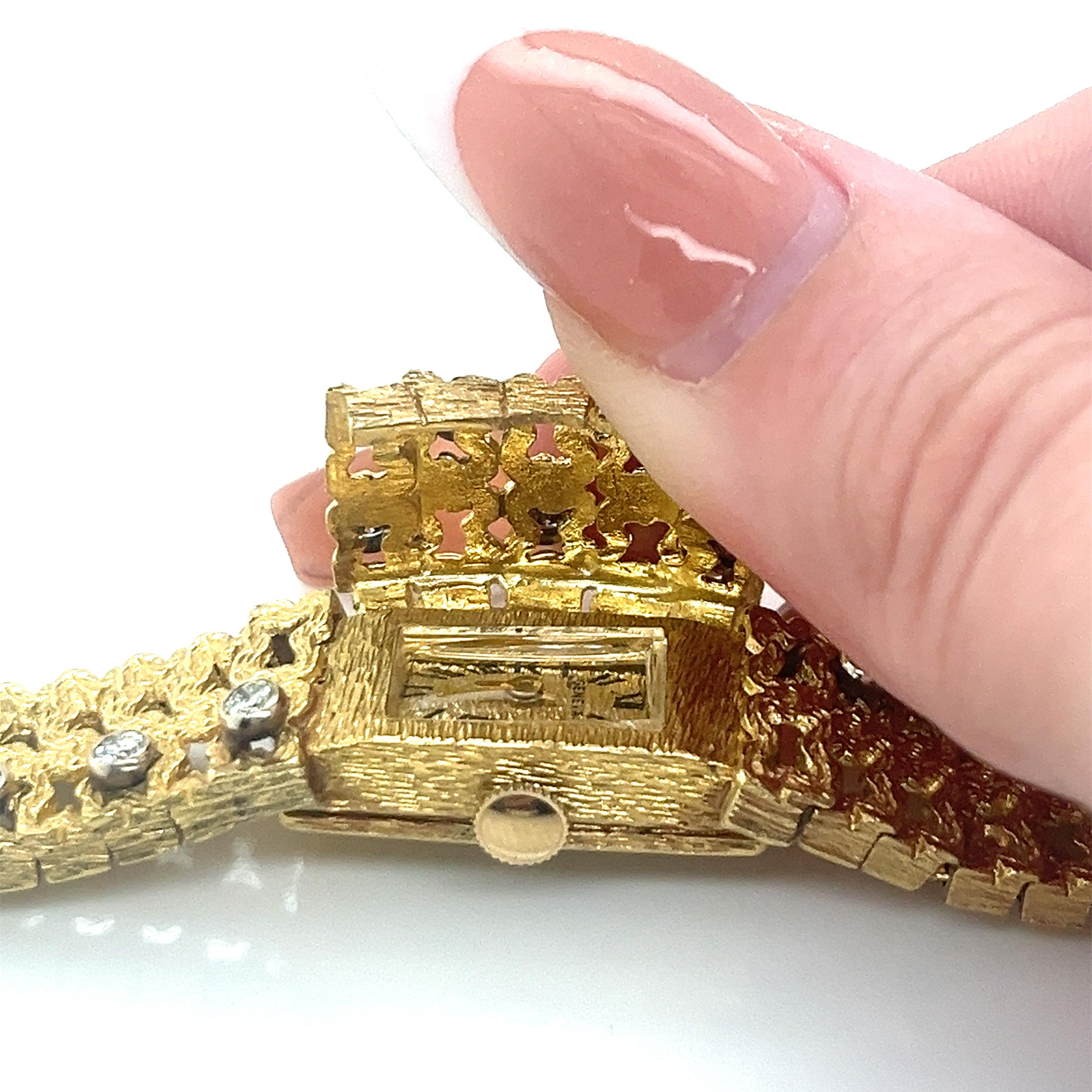 Vintage 18k Yellow Gold Covered Bracelet Watch with Diamonds For Sale 4
