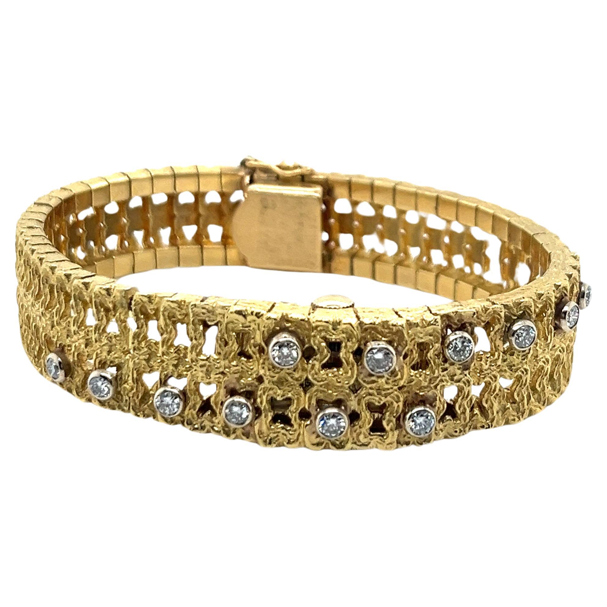 Vintage 18k Yellow Gold Covered Bracelet Watch with Diamonds