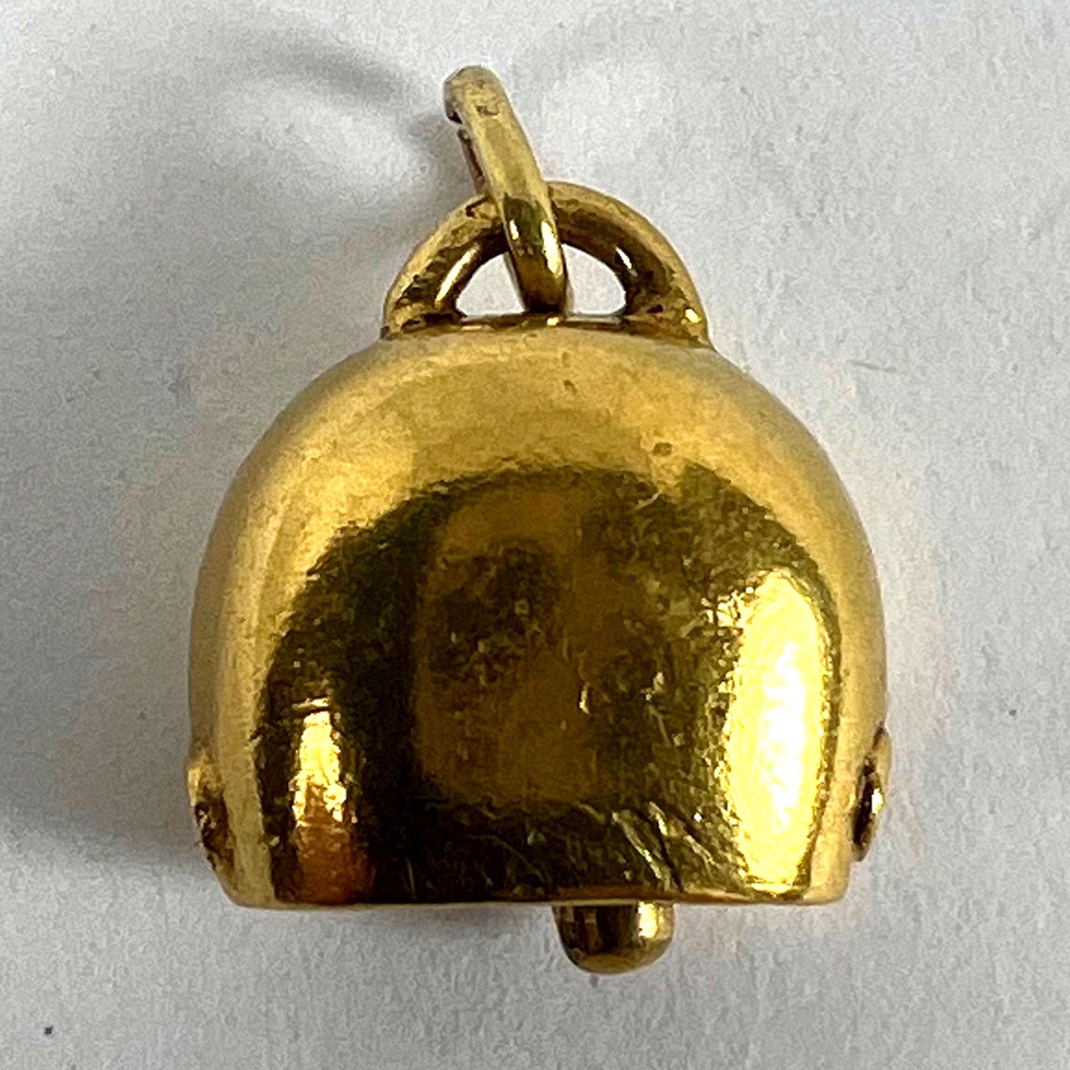 Vintage 18K Yellow Gold Cow Bell Charm Pendant For Sale 7