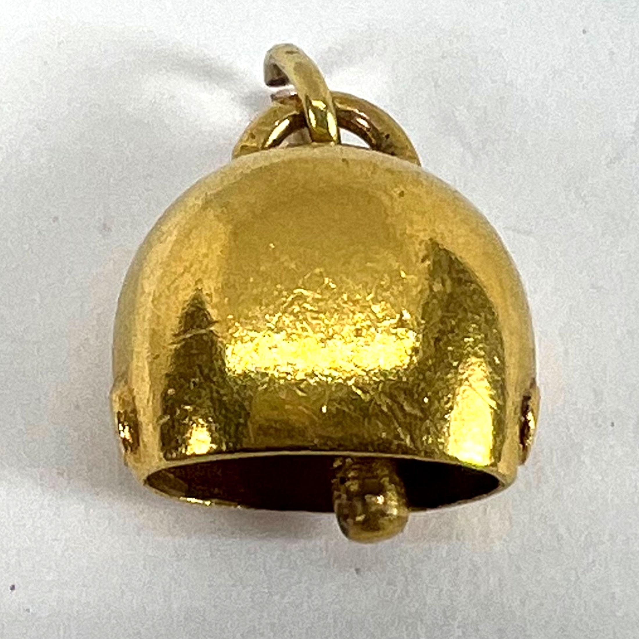 Vintage 18K Yellow Gold Cow Bell Charm Pendant For Sale 8