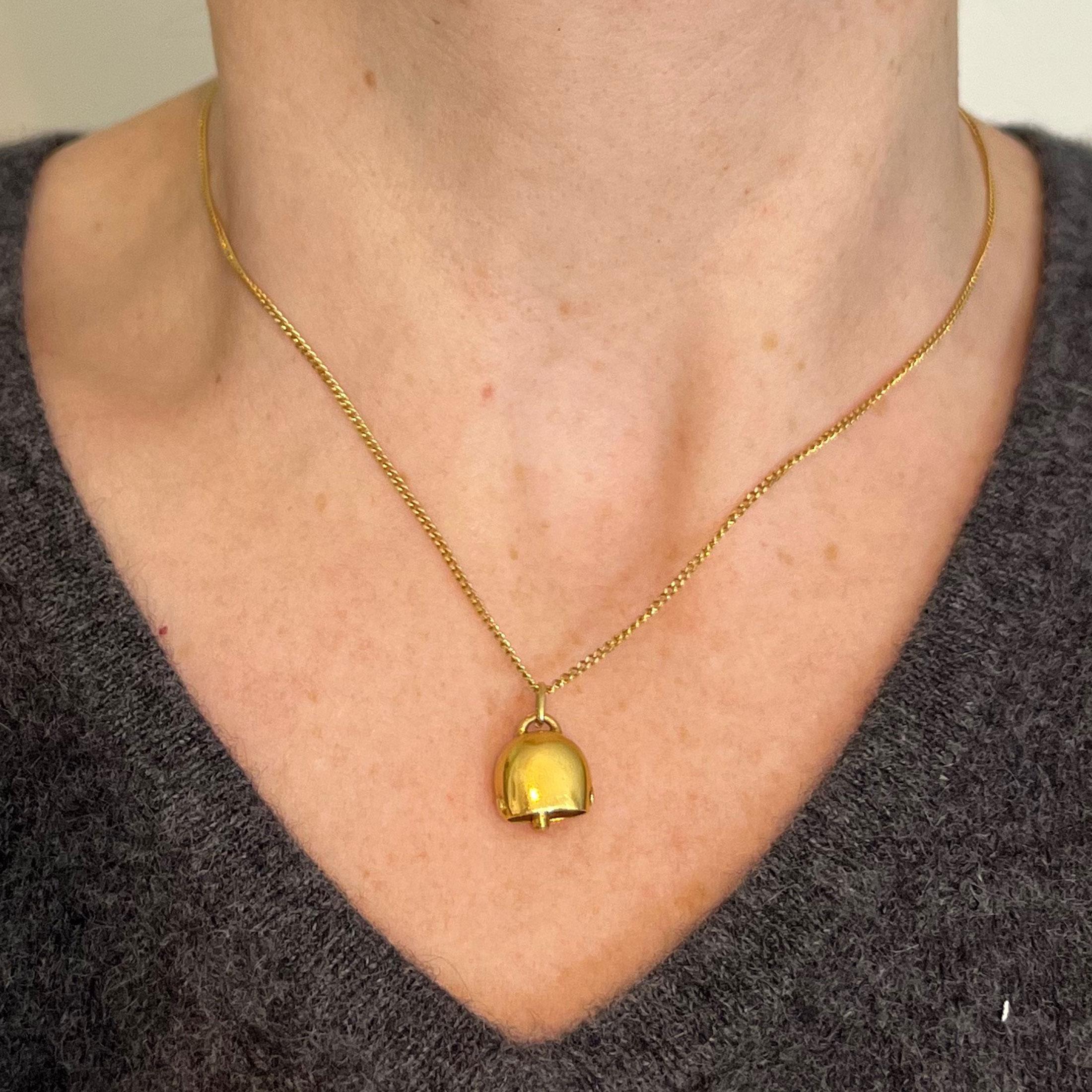 Women's or Men's Vintage 18K Yellow Gold Cow Bell Charm Pendant For Sale