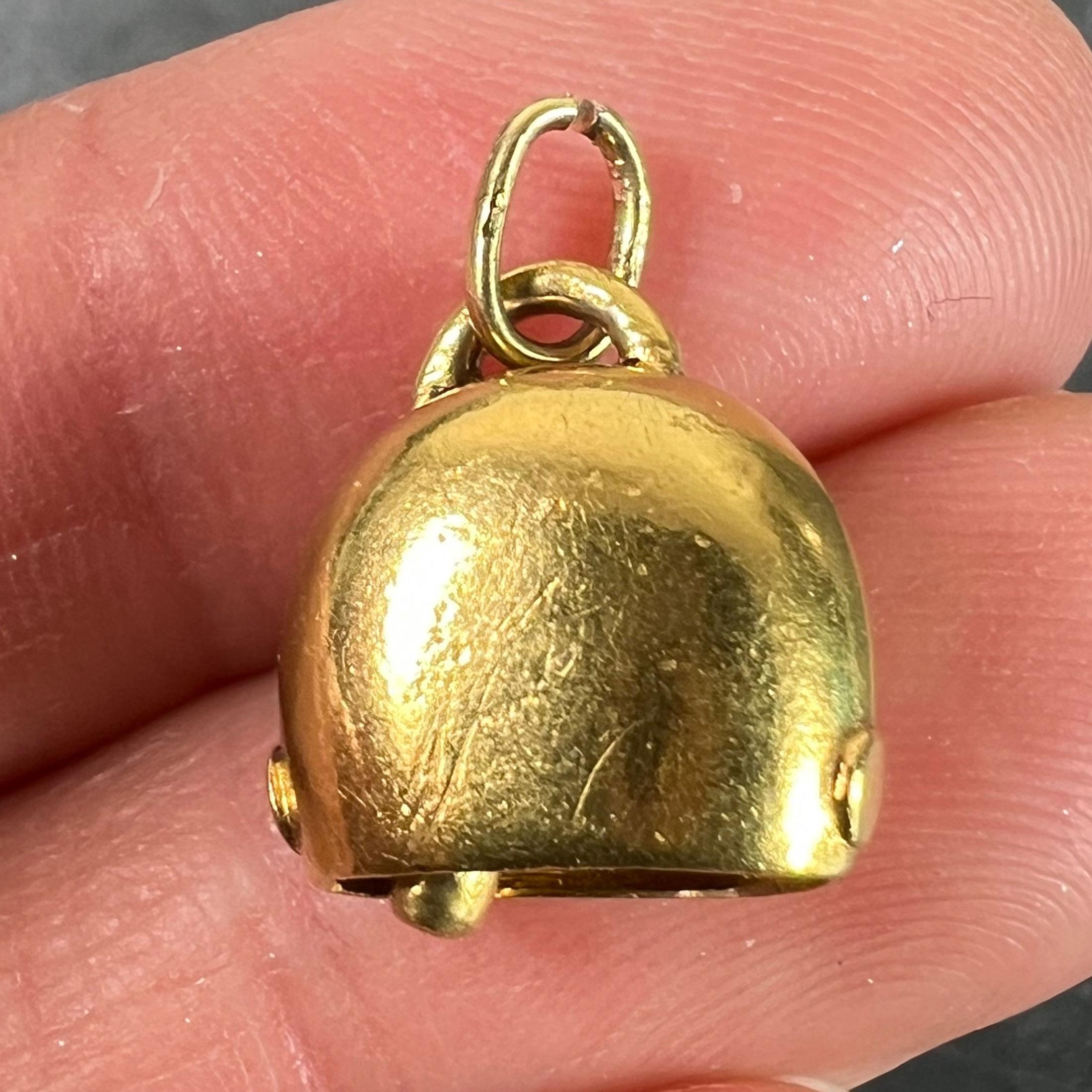 Vintage 18K Yellow Gold Cow Bell Charm Pendant For Sale 1