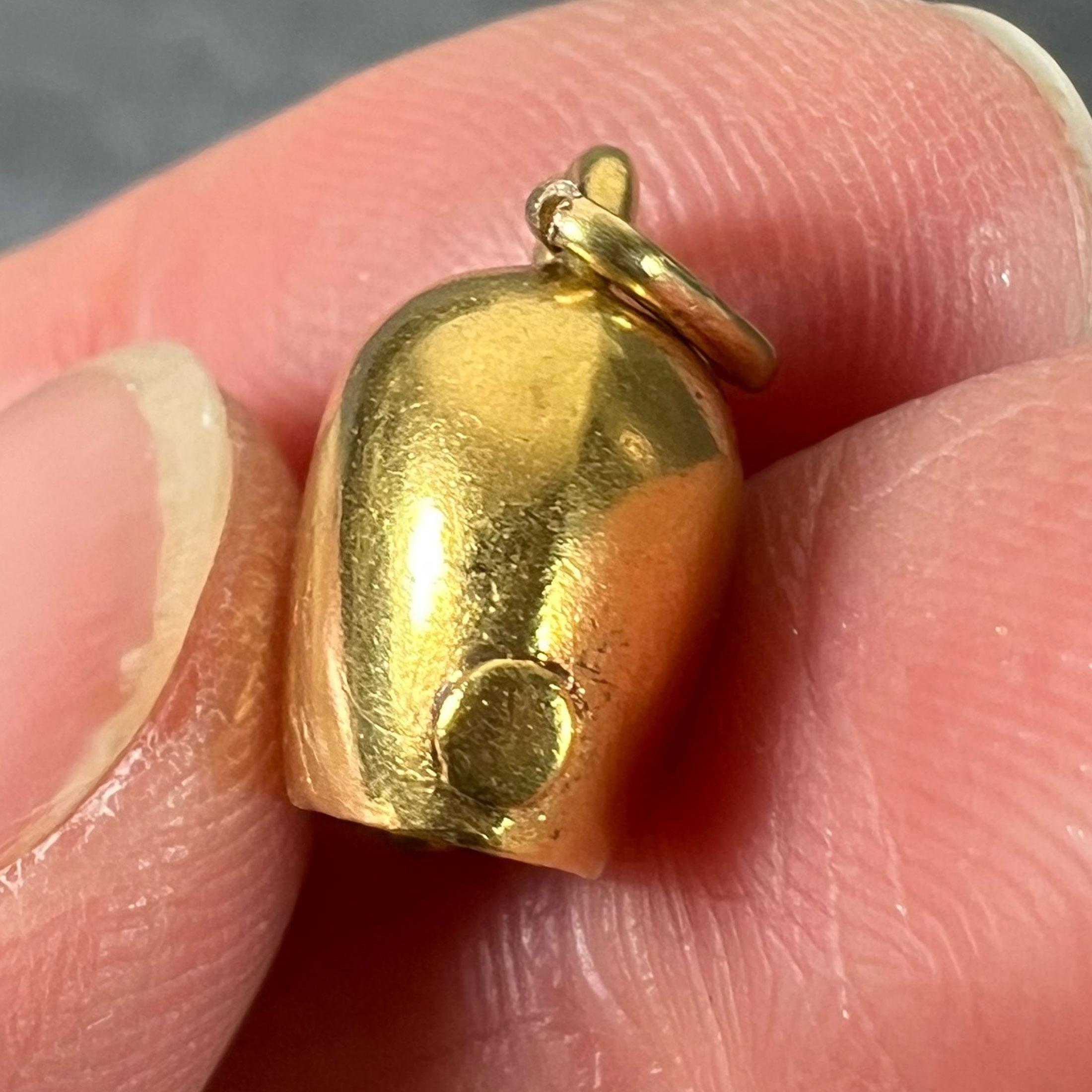 Vintage 18K Yellow Gold Cow Bell Charm Pendant For Sale 2