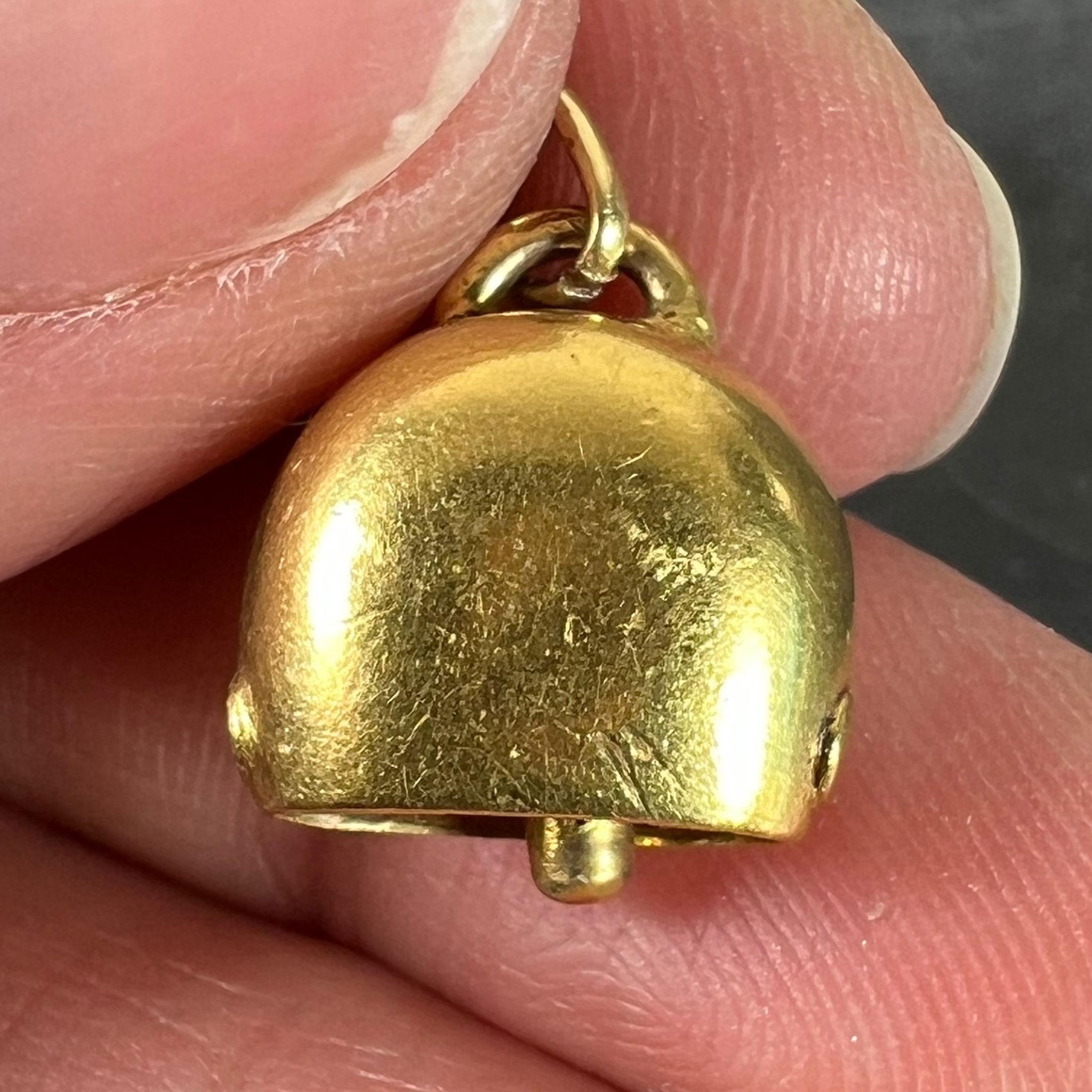 Vintage 18K Yellow Gold Cow Bell Charm Pendant For Sale 3