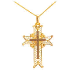 Vintage 18k Yellow Gold Cross Pendant Necklace