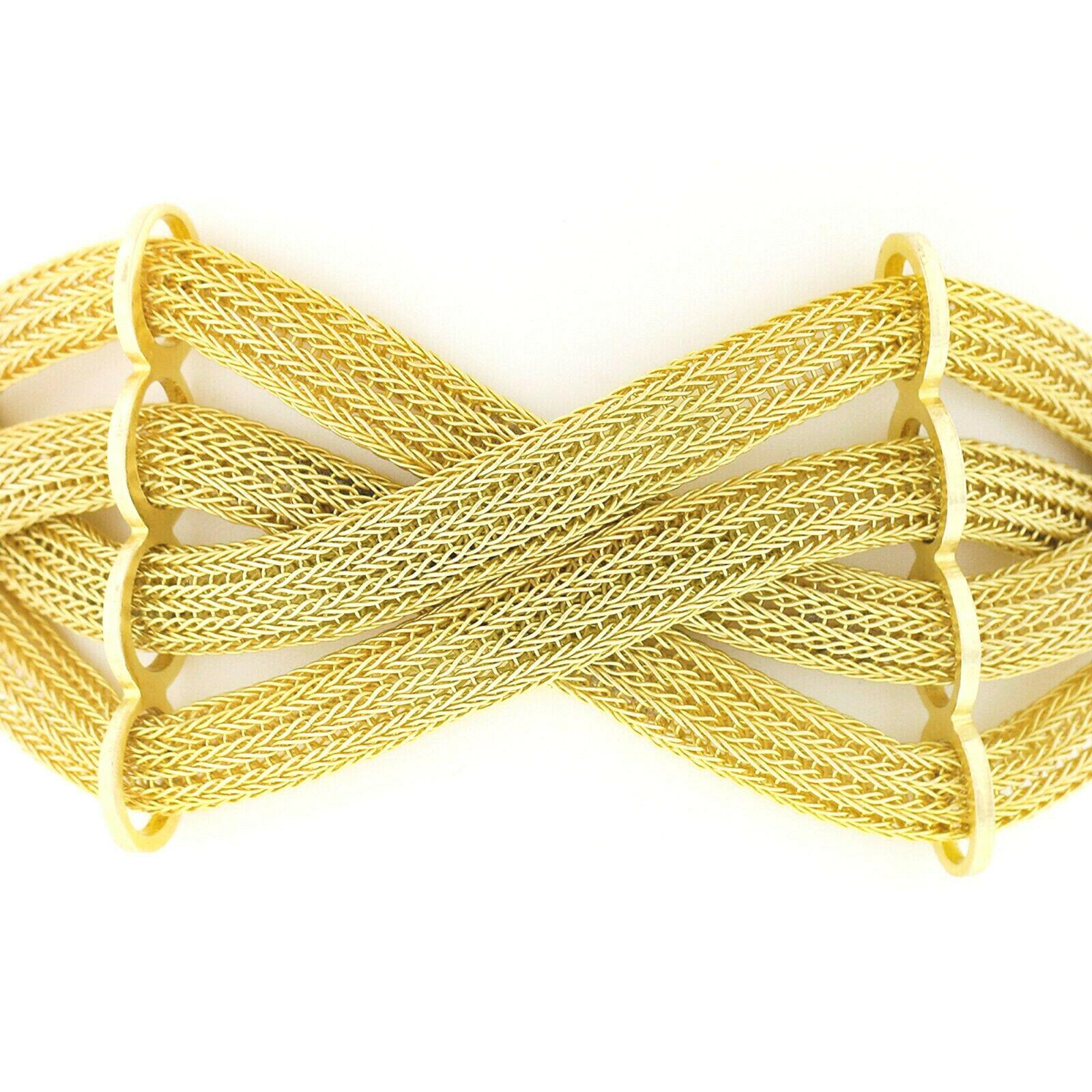 Bracelet à maillons vintage en or jaune 18 carats, tressée croisée et large Pour femmes en vente
