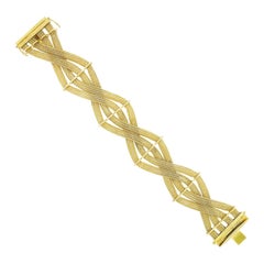 Retro 18k Yellow Gold Crossover Woven Braid Wide Flat Mesh Link Chain Bracelet