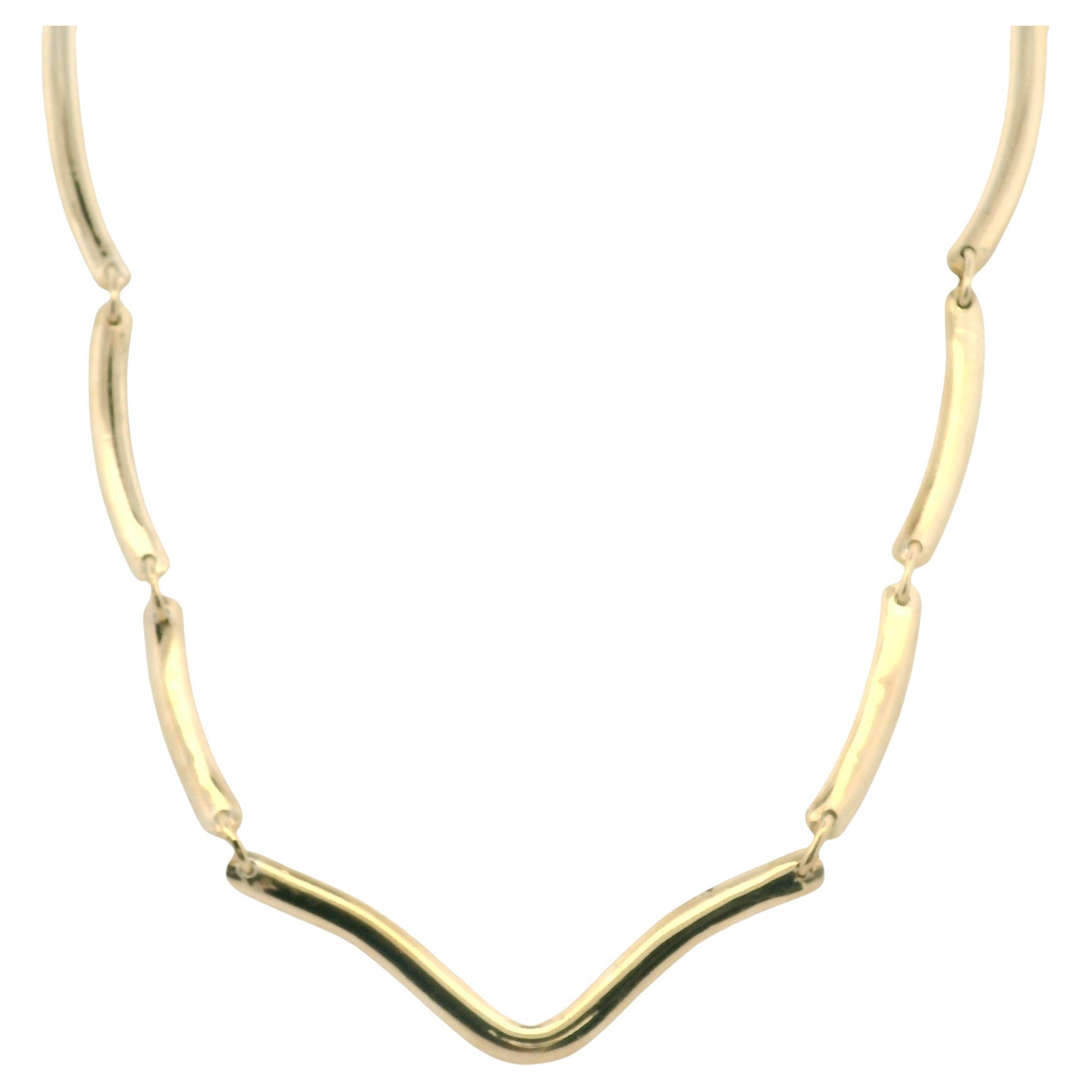 Collar vintage de eslabones curvados de oro amarillo de 18k Años 80