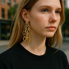 Vintage 18K Yellow Gold Dangle Circle 2.25 Inch Long Earrings