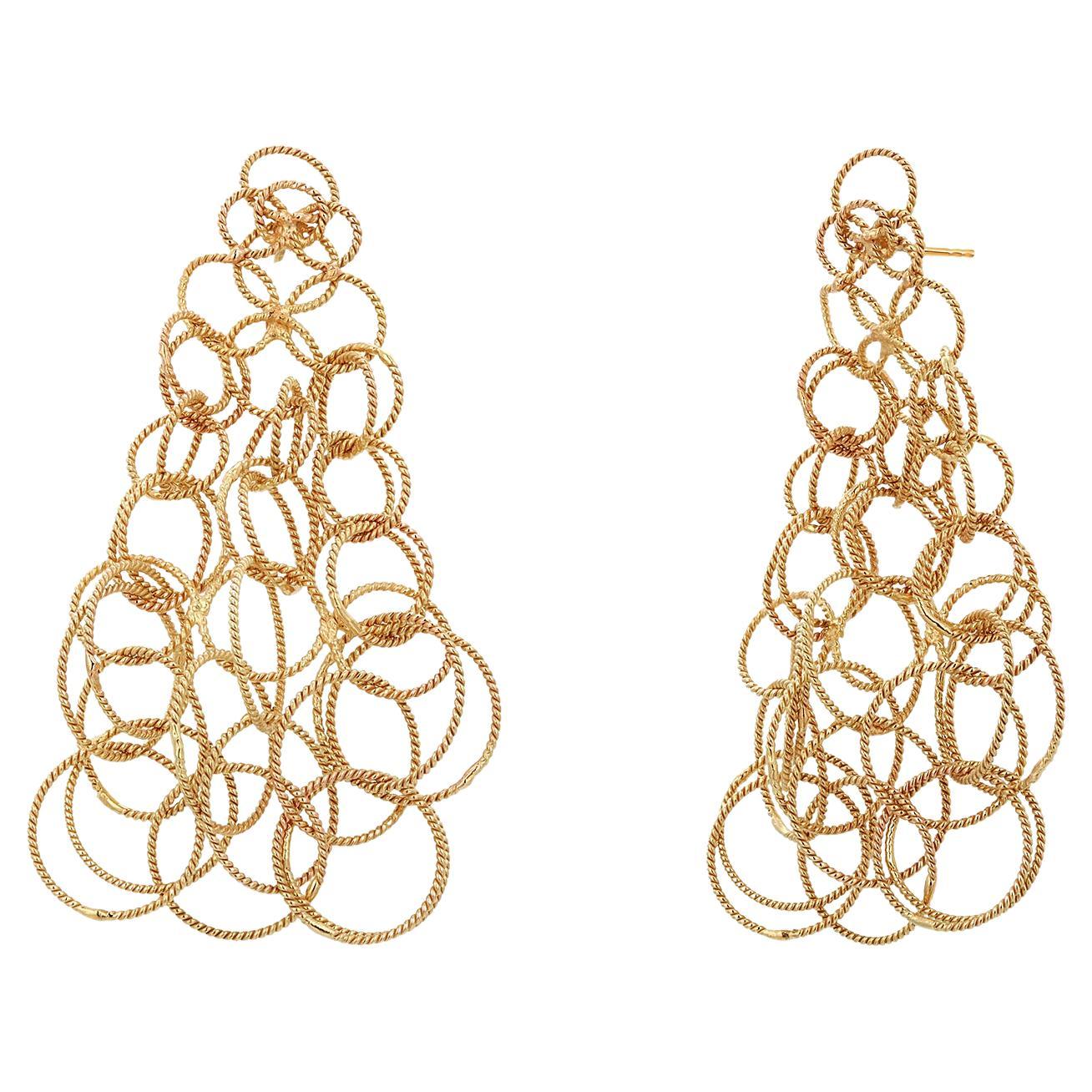 Pendientes colgantes vintage de oro amarillo de 18 quilates de 2,25 pulgadas de largo