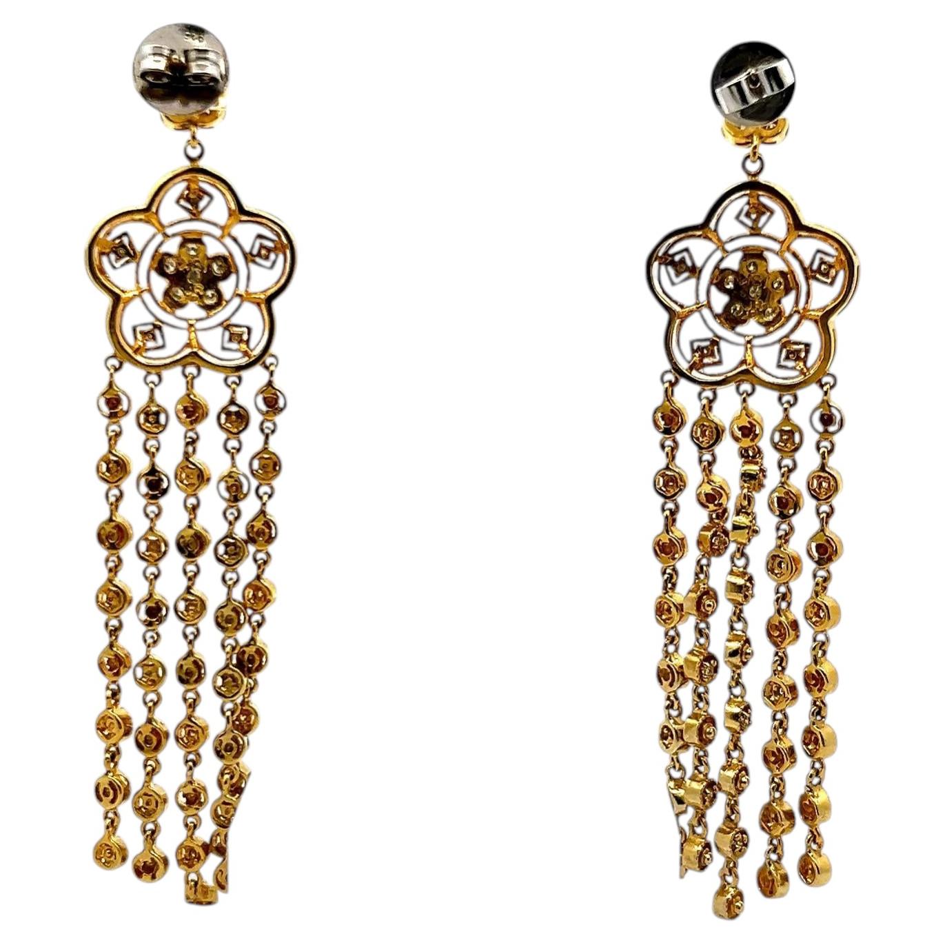 Boucles d'oreilles pendantes vintage en or jaune 18 carats, ornées de diamants ronds de 0,5 carat