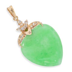 Ciondolo vintage a goccia in oro giallo 18k con diamanti e giadaite