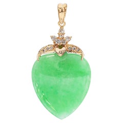 Ciondolo vintage a goccia in oro giallo 18k con diamanti e giadaite