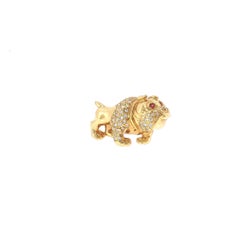 Vintage 18K Yellow Gold Diamond and Ruby Bulldog Brooch