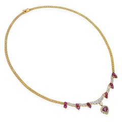 Vintage 18k Yellow Gold Diamond and Ruby Necklace