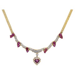 Vintage 18k Yellow Gold Diamond and Ruby Necklace