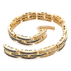 Vintage 18k Yellow Gold Diamond and Sapphire Channel Set Link Bracelet