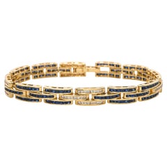 Bracciale d'epoca in oro giallo 18 carati con diamanti e zaffiri incastonati a canale A Link