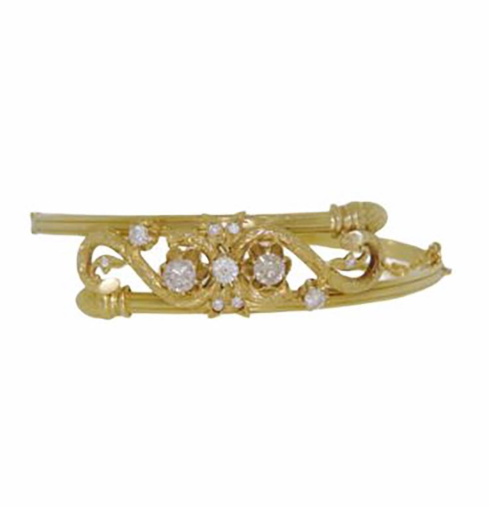 Women's Vintage 18k Yellow Gold Diamond Bangle Bracelet For Sale