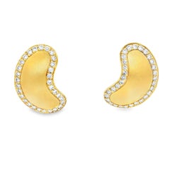 Vintage 18K Yellow Gold Diamond-Bordered Comma/Bean Clip Earrings