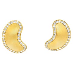 Vintage 18K Yellow Gold Diamond-Bordered Comma/Bean Clip Earrings